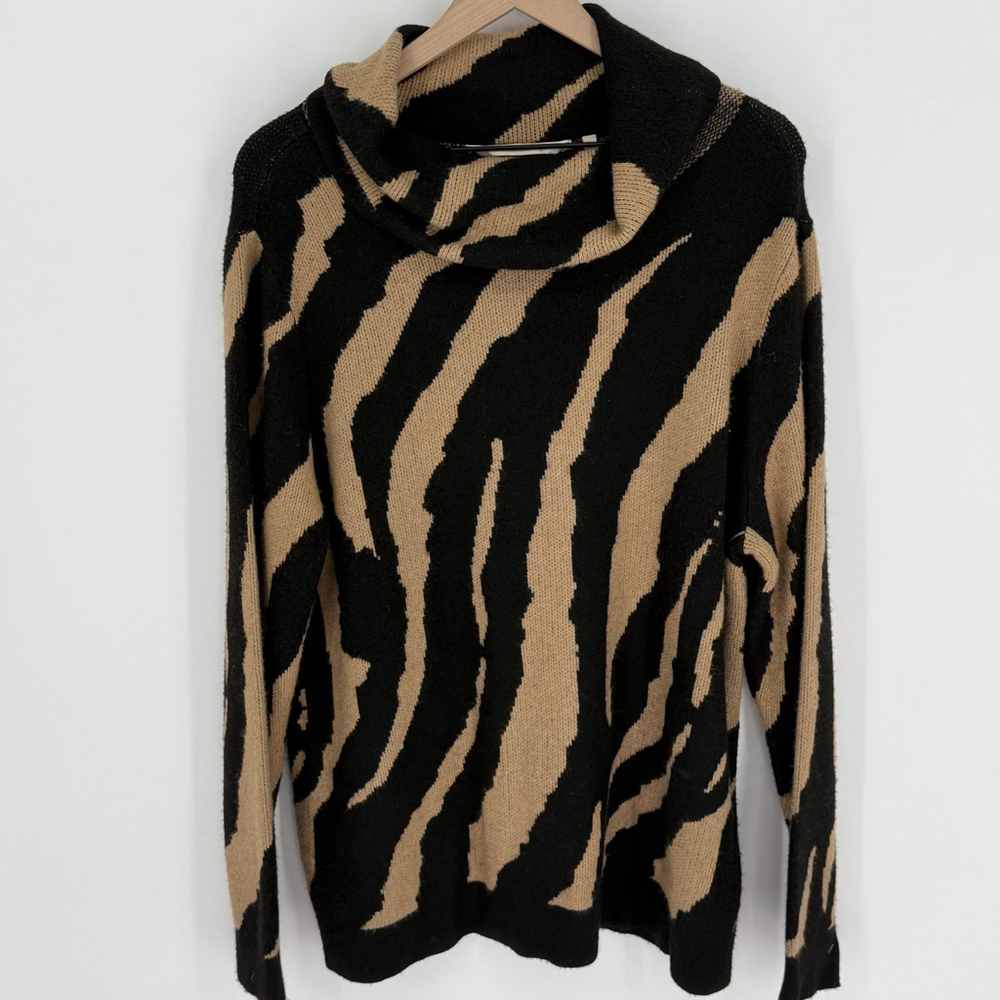 Soft Surroundings Teona animal print cowl neck sweater Black Brown Size XL